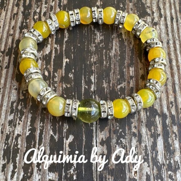 Luxury statement bracelet agate and green amber - Picture 1 of 1